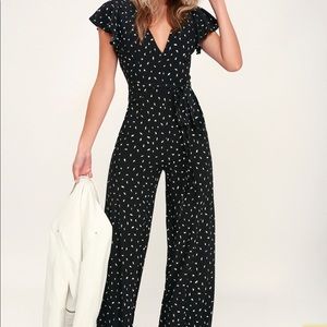 Fine Print Black and White Backless Jumpsuit